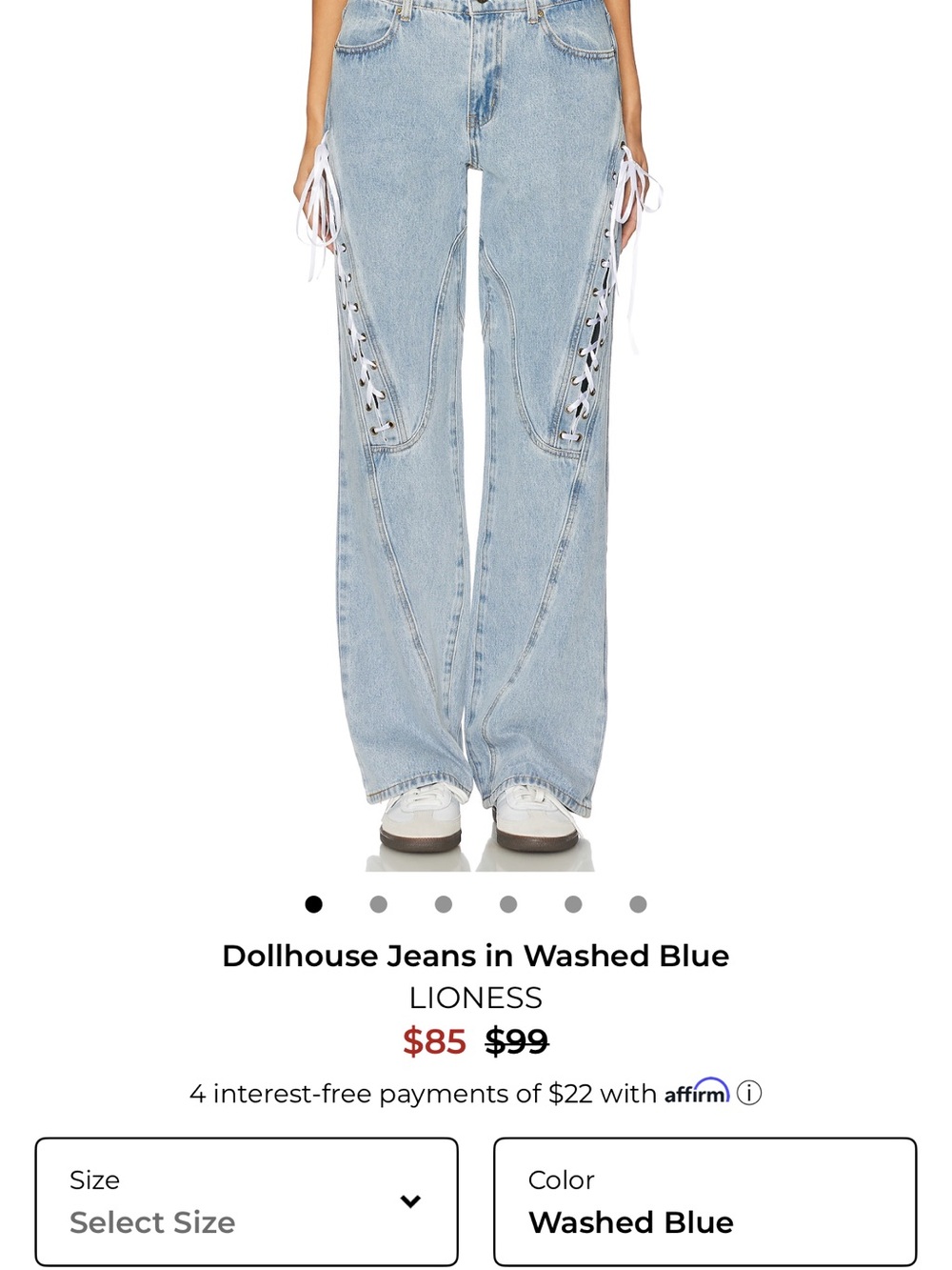 Lioness Dollhouse lace up jeans in Washed Blue - Picture 7 of 7